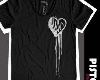 Pistol Boutique Men's Fitted Black V-Neck T-Shirt - Chest Sketch Dribble Heart Design