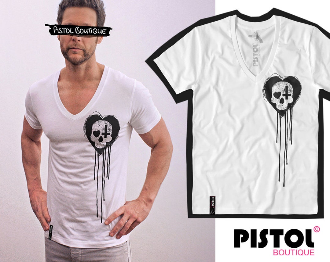 Débardeur Homme Blanc Pistol Boutique - Motif Crâne & Coeur - Coton - Sans Manches
