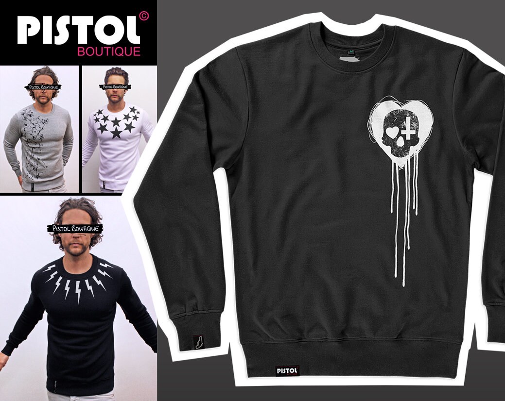 Sweatshirt Homme Pistol Boutique – Blanc – Motif Skulls & Cross – 100% Coton – Neuf Avec étiquettes