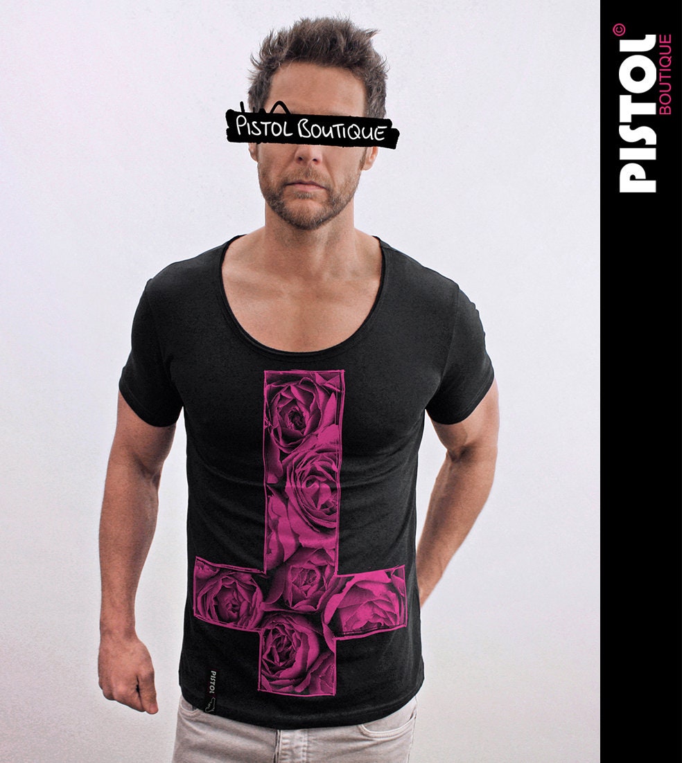 T-shirt Graphique Pistol Boutique Pour Homme - Motif Roses Et Croix Sur Fond Noir - Neuf Avec étiquettes