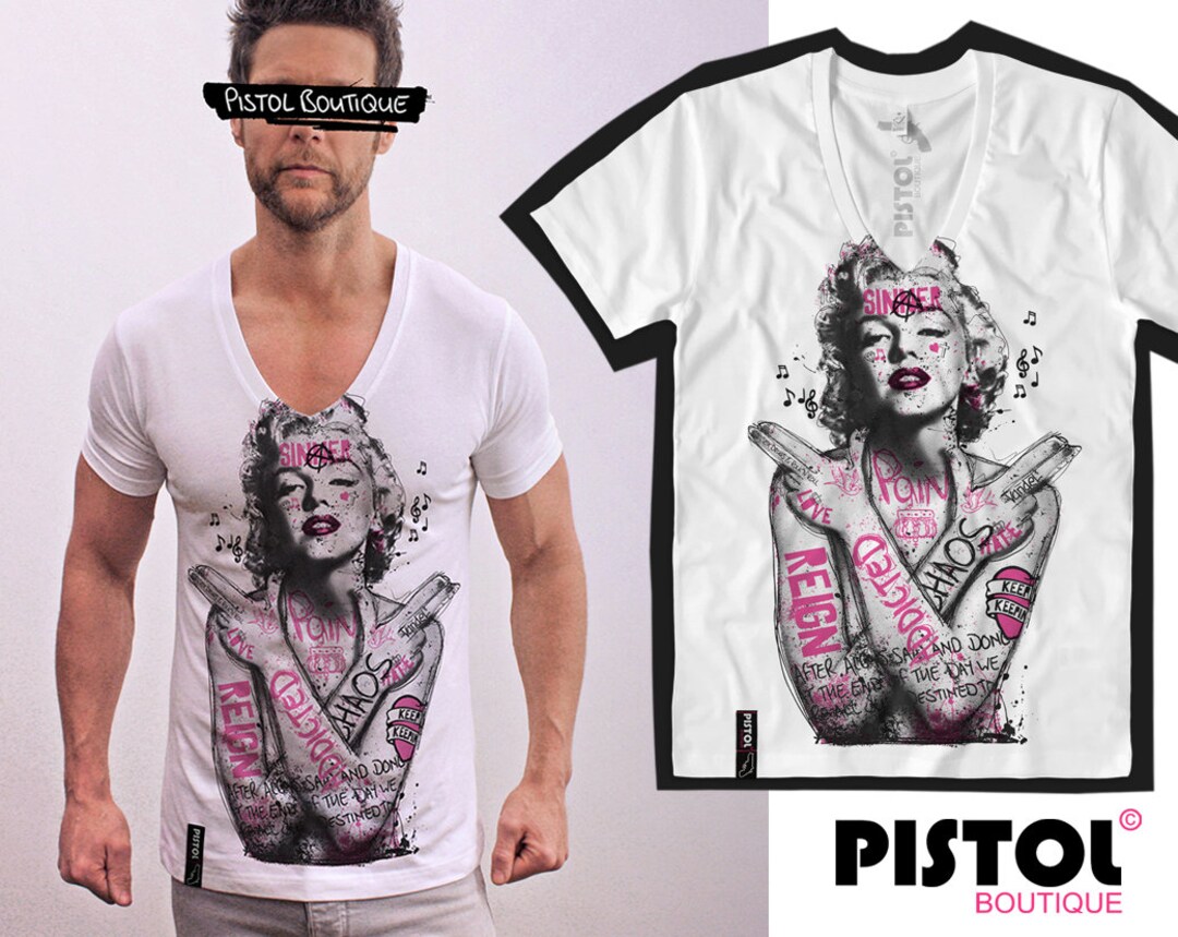 Pistol Boutique Men's Fitted White Deep V-Neck T-Shirt – Love Graffiti Paint