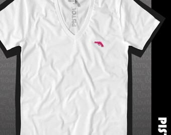 Pistol Boutique Men's Fitted Deep V-Neck T-Shirt - Black, Chest Logo, Plain Design 10 thumbnail image