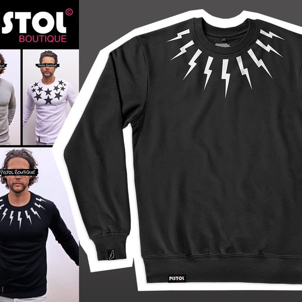 Sweatshirt Homme Blanc Pistol Boutique Motif Skull Croix - Col Rond Manches Longues - Neuf Avec étiquette