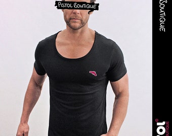 Pistol Boutique Men's Fitted Deep V-Neck T-Shirt - Black, Chest Logo, Plain Design 2 thumbnail image