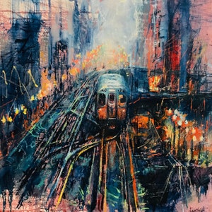 Chicago L- train, oil painting, architecture, art, artwork, Chicago, local artist, Chicago Architecture