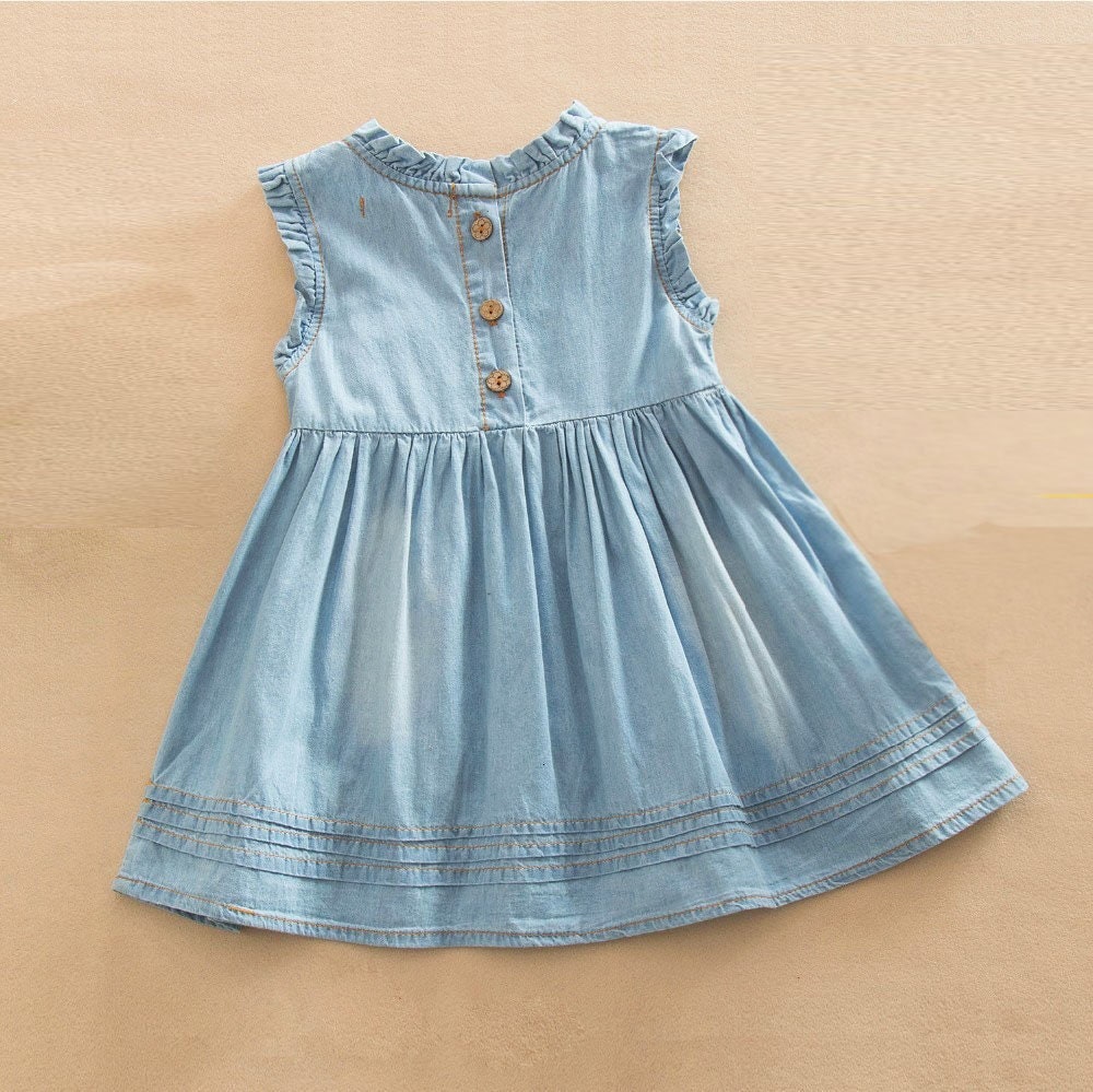 Girls Denim Dress Summer Sleeveless Embroidered Dress Casual - Etsy
