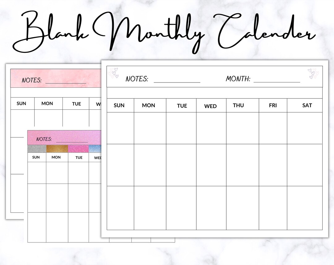 Blank Calender Template Printable Calender PNG in 3 - Etsy