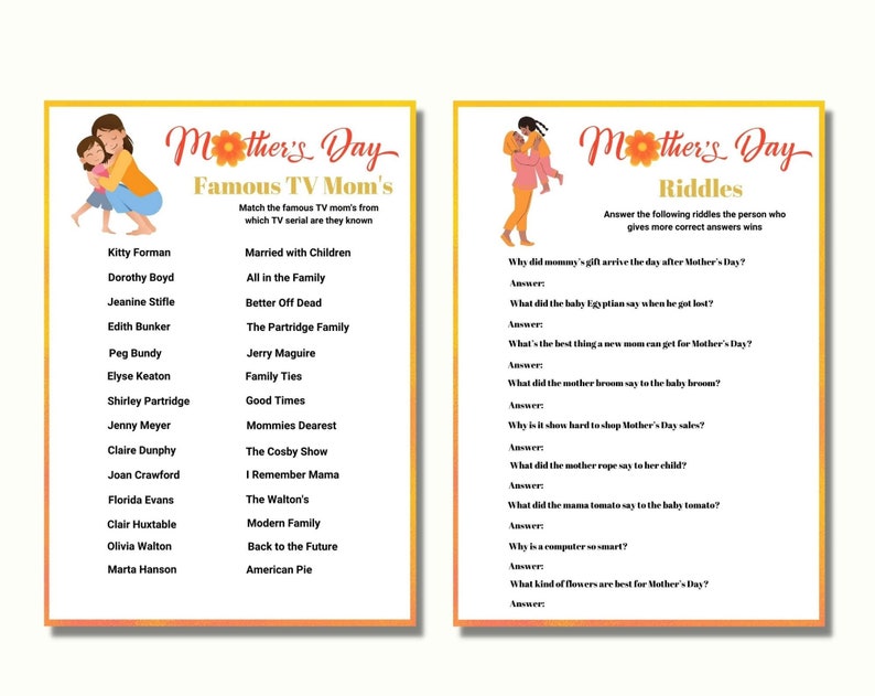 Mother s Day Party Games Bundle Printable Mother s Etsy Canada