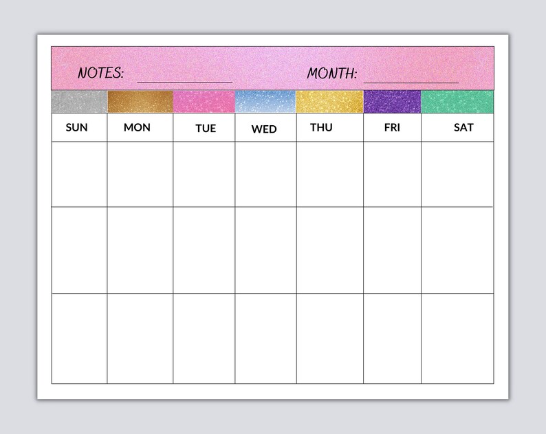 Blank Calender Template Printable Calender PNG in 3 - Etsy