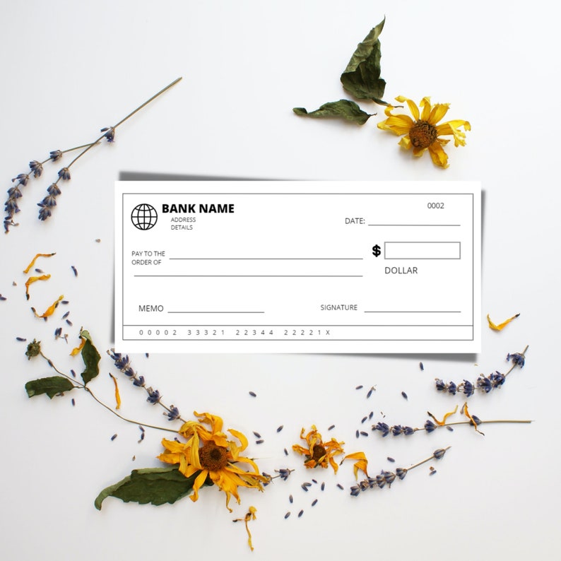 Blank Check Template Editable Cheque Template Printable Etsy Canada