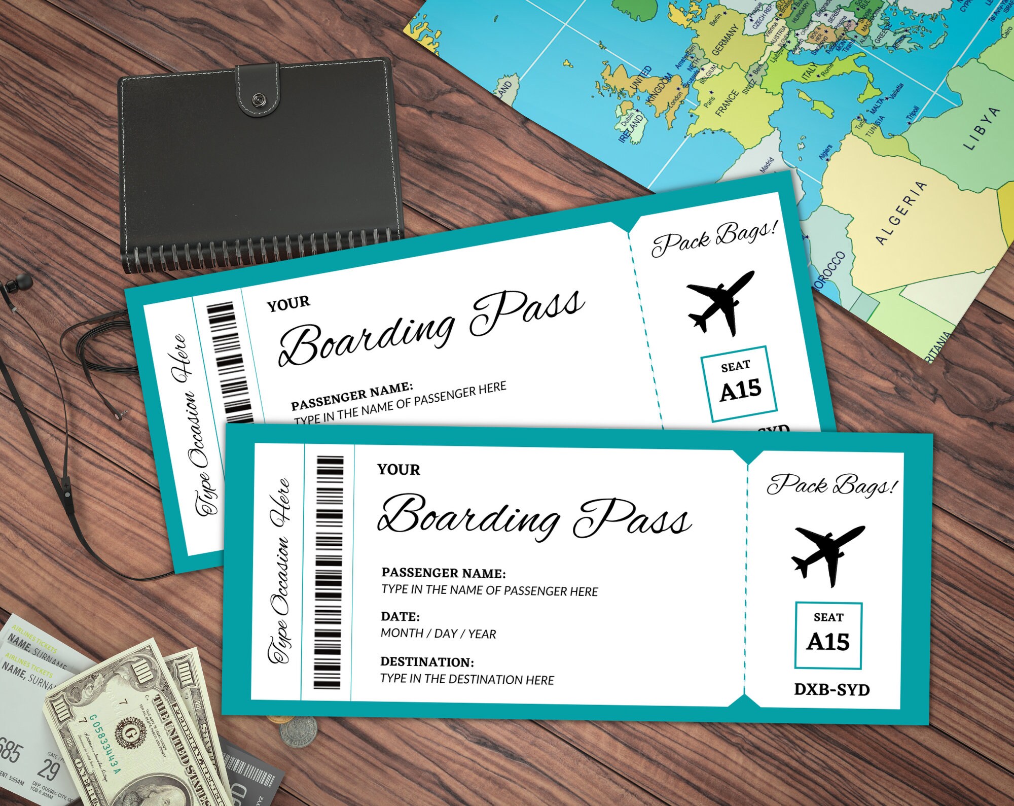 Editable Boarding Pass Template Surprise Boarding Pass Etsy Canada