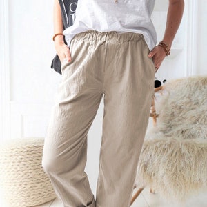 Woman Minimalist Linen & Cotton Straight Leg Pants Plus Size - Etsy