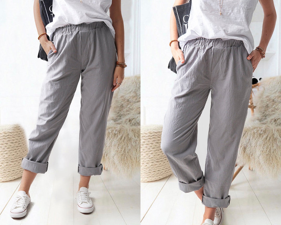 Woman Minimalist Linen & Cotton Straight Leg Pants Plus Size - Etsy