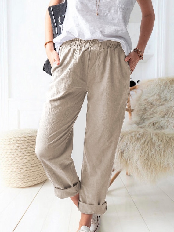 Woman Minimalist Linen & Cotton Straight Leg Pants Plus Size - Etsy