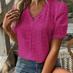 Woman Summer Lace V Neck Blouse Plus Size & Petite Minimalist - Etsy