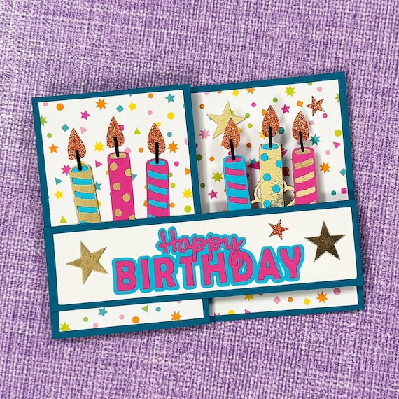 Double Z-Fold Birthday Card SVG Template: Cricut, Silhouette (Digital Download A2 Size Card)