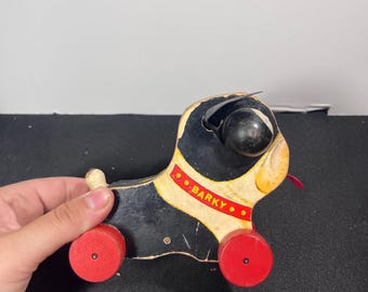 Vintage 1958 Fisher Price "Barky" Boston Terrier Dog ~Child's Pull Toy #462