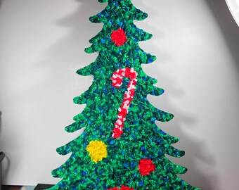 VINTAGE Melted Popcorn Plastic Christmas Tree Candy Cane 24" Wall Decoration