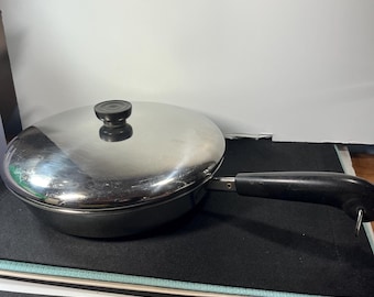 REVERE WARE 10 Inch Skillet Pan Stainless Steel Disk Disc Bottom Tri-Ply W/ Lid