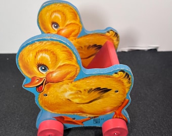 Fisher Price Vintage Or Antique Ducky Duck #51 Wood Easter Cart Toy