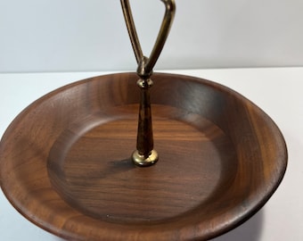 Vintage Vermillion Walnut Mid Century Modern Wood Candy/Nut Dish Bowl