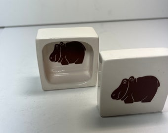 Nancy Lopez Hippo Trinket Ring Box 1977 Vintage Porcelain Ceramic