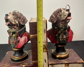 St Bernard with Monocle Dapper Stylish Old Fashioned Red Coat Dog Bust Bookends