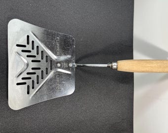 Vintage Ekco A&J Flipper Lifter Curved Spatula Chrome Plated Turner Wood Handle