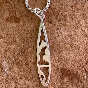 Surfboard with Dolphin Silhouette Sterling Silver