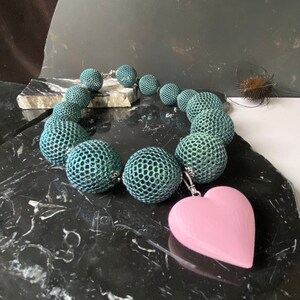 Green Oversize Statement Beaded Necklace, Pink Puffy Heart Pendant Necklace, Topaz Huge Beads 40mm Choker, Avant Garde 3d printed jewelry