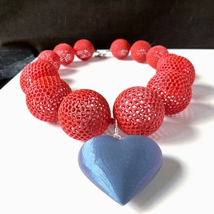 Statement Iris Apfel Necklace, Green Alex Heart Maximalist Jewelry, Brutalist 3D Printed Necklace Design