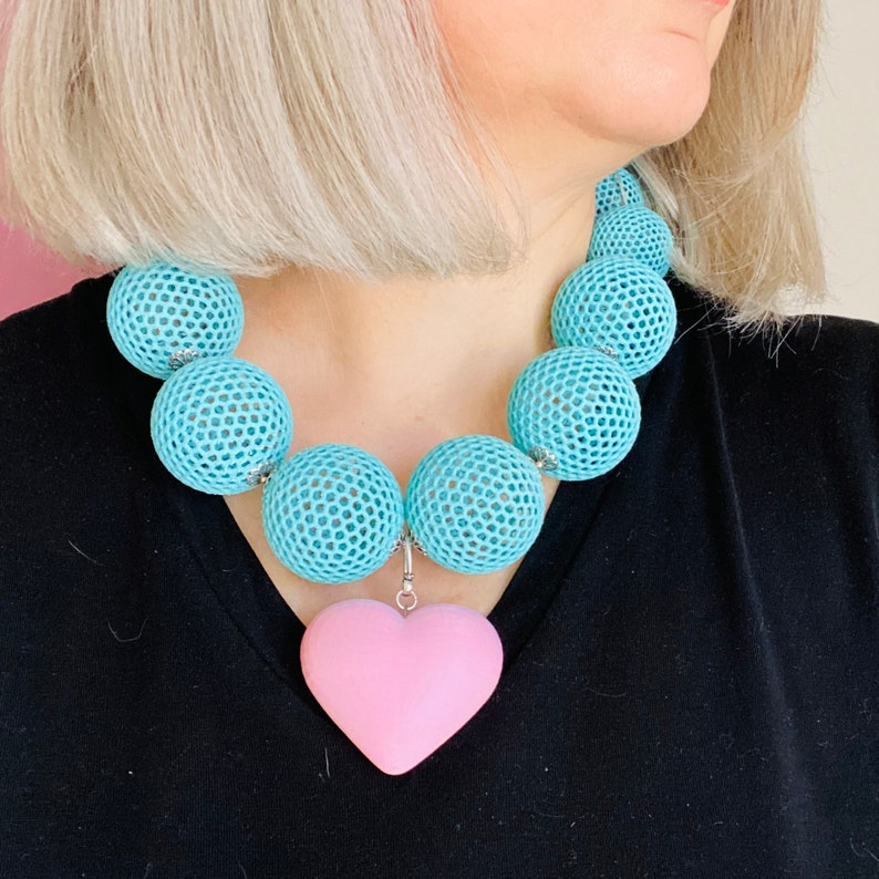 Blue Statement Jewelry: Handcrafted Brutalist Beaded Necklace ...