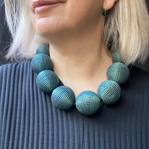 60s Style necklace, Chunky big beads necklace, Brutalist choker style Iris Apfel, Mid century modern Cooper beaded 3d printed jewelry