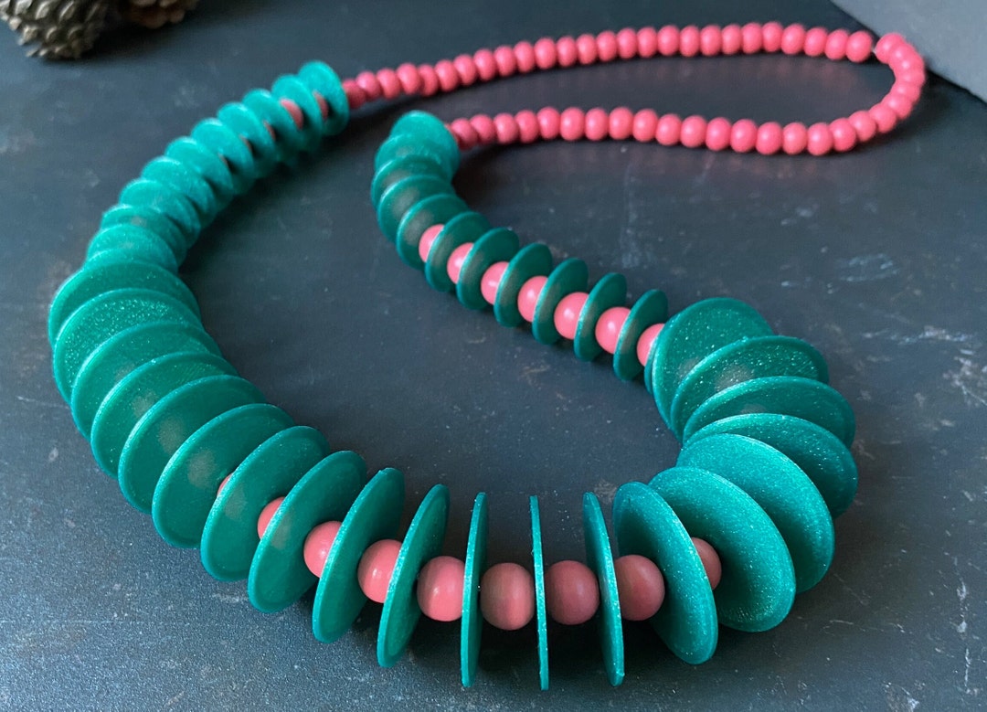 Mid Century Modern Beaded Jewelry Emerald Green and Pink Etsy