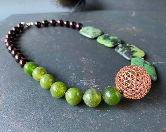 Jade Iris Apfel Inspired Oversize Choker Necklace, Bold Beads Statement Piece