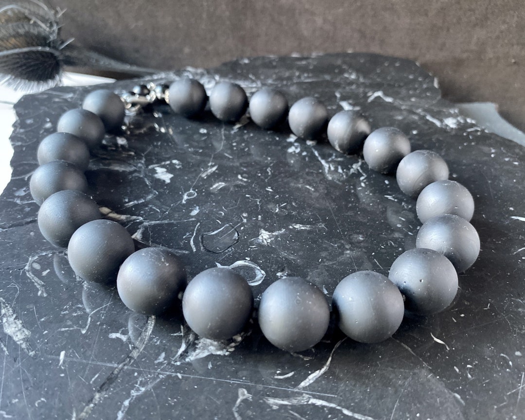 Matte Black Necklace Statement, Chunky Beaded 1940s Necklace 3D Printed