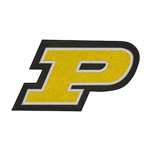 May include: Embroidered patch featuring the letter "P" in gold, outlined in black and white. The patch has a rectangular shape with rounded edges. The design is likely for apparel or accessories.
