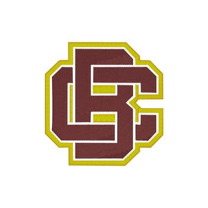 May include: Embroidered patch featuring the intertwined letters "CSB" in a maroon color, outlined with a gold border. The design has a collegiate or athletic aesthetic, suitable for apparel or accessories.