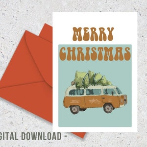 Cartão de Natal Groovy - Cartão para impressão / PDF para download instantâneo / Modelo de cartão de Natal