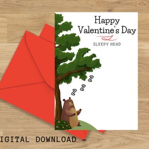 Happy Valentine's Day (Sleepy Head) Printable Card / Instant Download PDF / Valentinstag Card Template