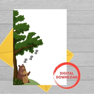 Cartão de Urso Adormecido em Branco para Todas as Ocasiões/Download Instantâneo PDF/Modelo de Cartão em Branco