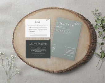 Minimalistisches Hochzeitseinladungs-Set, olivgrünes Thema, Hochzeitseinladung, druckbar, bearbeitbar, RSVP, Corgil INSTANT Download