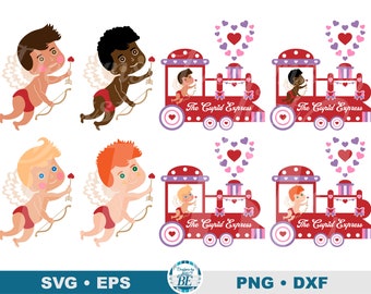 San Valentín Cupido SVG, Cupido SVG, Paquete de San Valentín, Tren de Amor SVG, Tren Choo Choo, Tarjeta de San Valentín