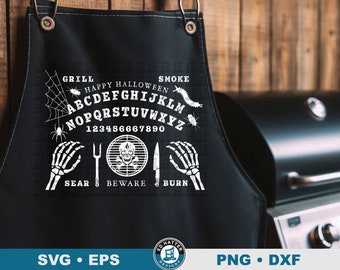 Delantal de barbacoa con tabla Ouija de Halloween SVG, diseño de maestro de la parrilla (descarga digital)