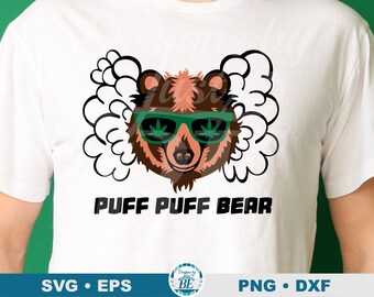 SVG de oso de marihuana Puff Puff, diseño divertido de camiseta para fumetas (descarga digital)