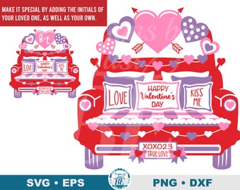 SVG de camión rojo de San Valentín • Archivo de corte de camión de amor de granja (descarga digital)