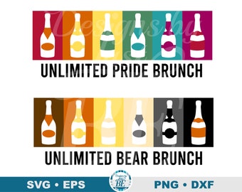 SVG del Orgullo Gay de Osos, Diseño de Brunch con Champán Arcoíris (Descarga Digital)