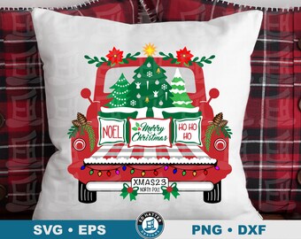 Camión navideño rojo SVG • Árbol de Navidad de granja (descarga digital)