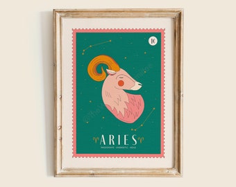 Aries Star Sign Art Print, Aries Zodiac Poster, Celestial Wall Art, Zodiac Wall Art, Aries Zodiac Wall Decor