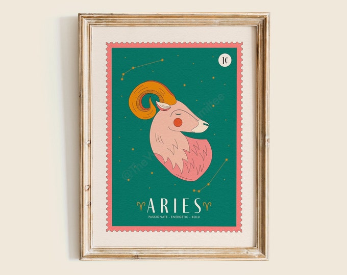 Aries Star Sign Art Print, Aries Zodiac Poster, Celestial Wall Art, Zodiac Wall Art, Aries Zodiac Wall Decor